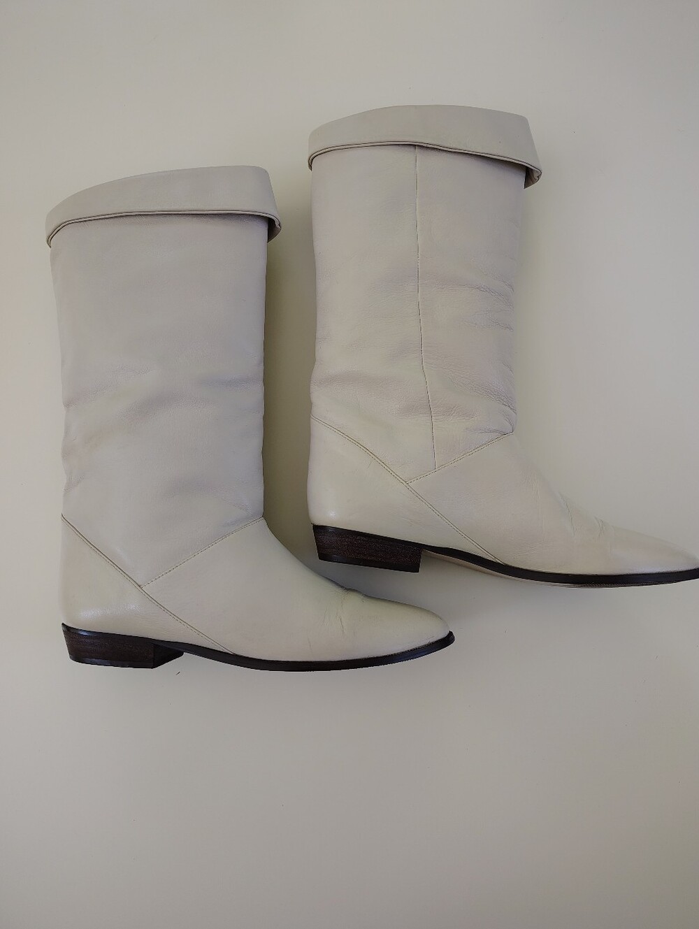 Vintage Bandit Made In Argentina 1980s Cream Leather Slouch Boots 7.5 - Picture 4 of 15